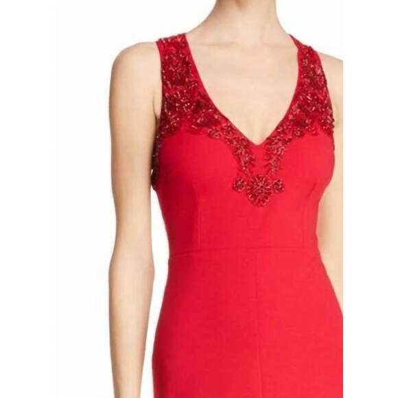 NEW AIDAN MATTOX keyhole beaded gown in red